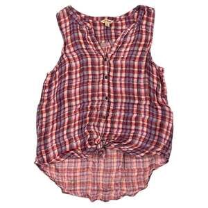 Lucky Brand Pink Plaid Tank Top Blouse